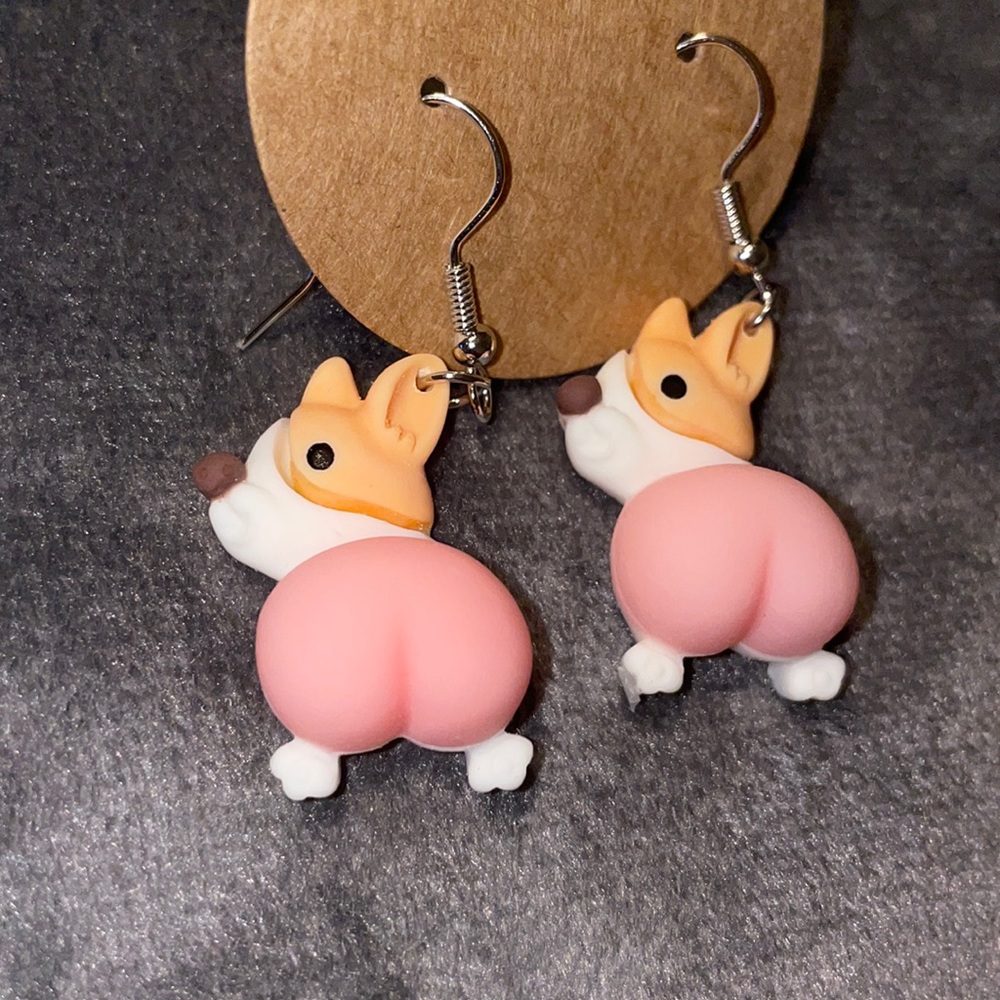 🤣 Corgi Squishy (Look) Pink Big Butt Earrings So Cute!!